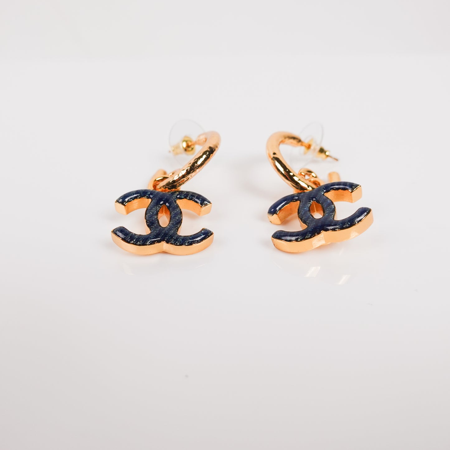 Chanel Blue Glitter Enamel & CC Earrings