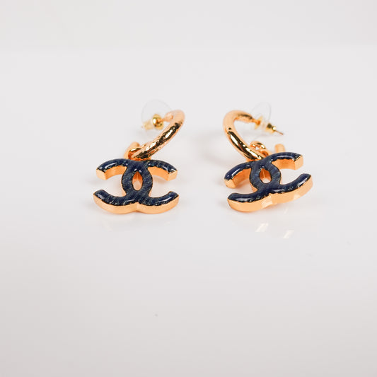 Chanel Blue Glitter Enamel & CC Earrings