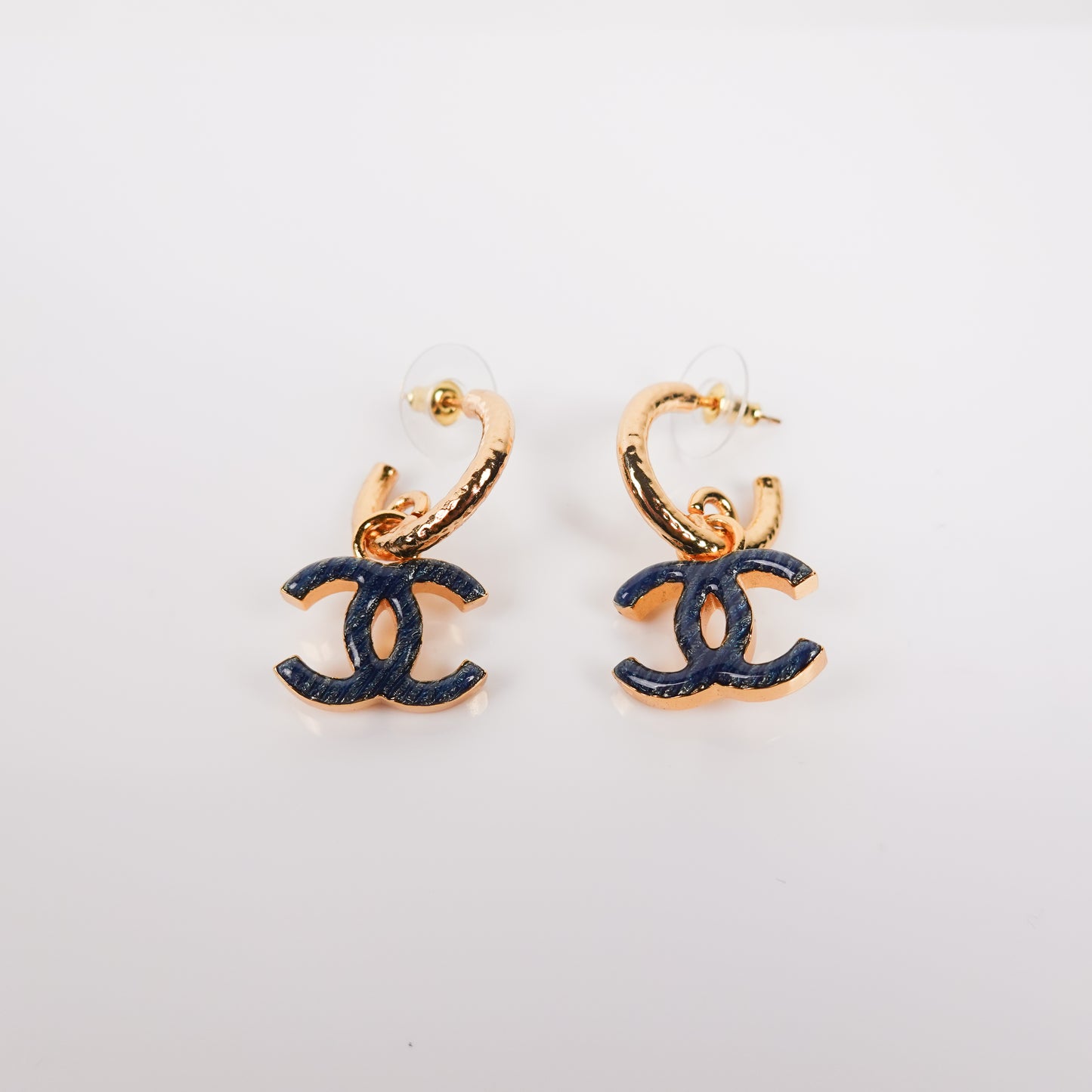 Chanel Blue Glitter Enamel & CC Earrings