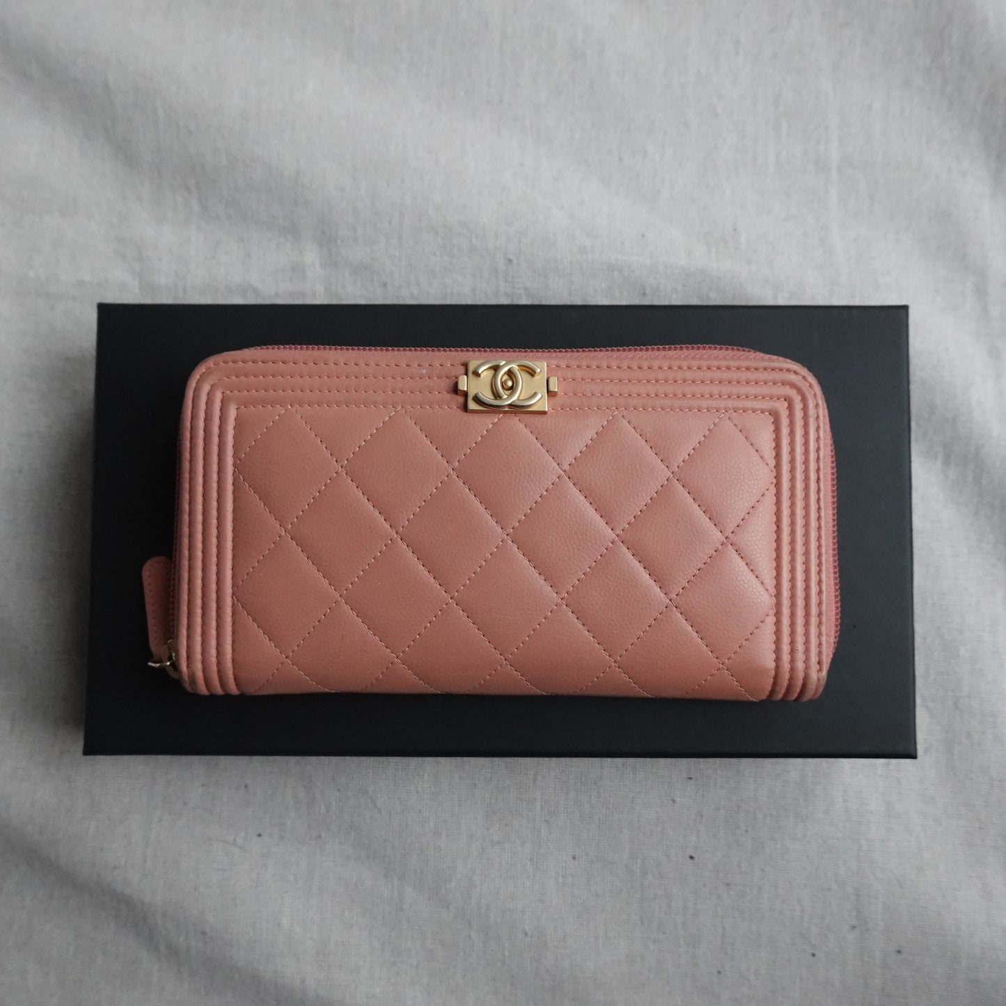 Chanel Boy Lambskin Wallet Peach