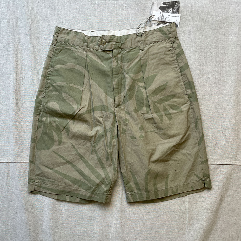 Engineered Garments / Sunset Short Khaki / Olive Leaf Print Cotton Poplin