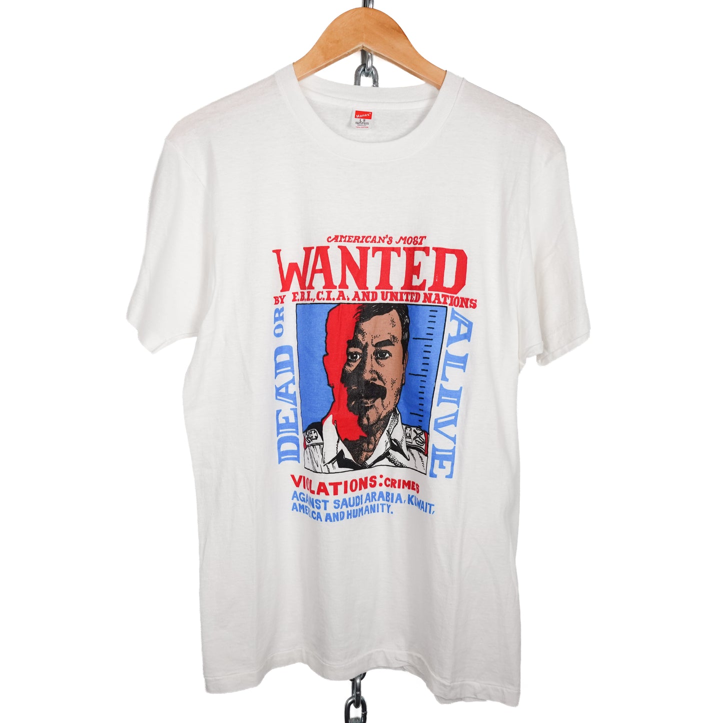 1980s Sadam Hussein Most Wanted Tee - Size L