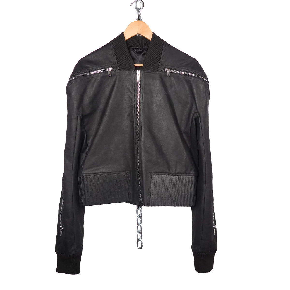 FW24 Porterville Rick Owens Seb Leather Zip Bomber Jacket - Size M