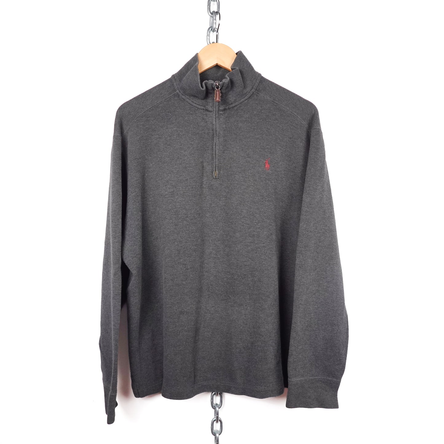 Polo RL Grey 1/4 Zip Sweater - Size L