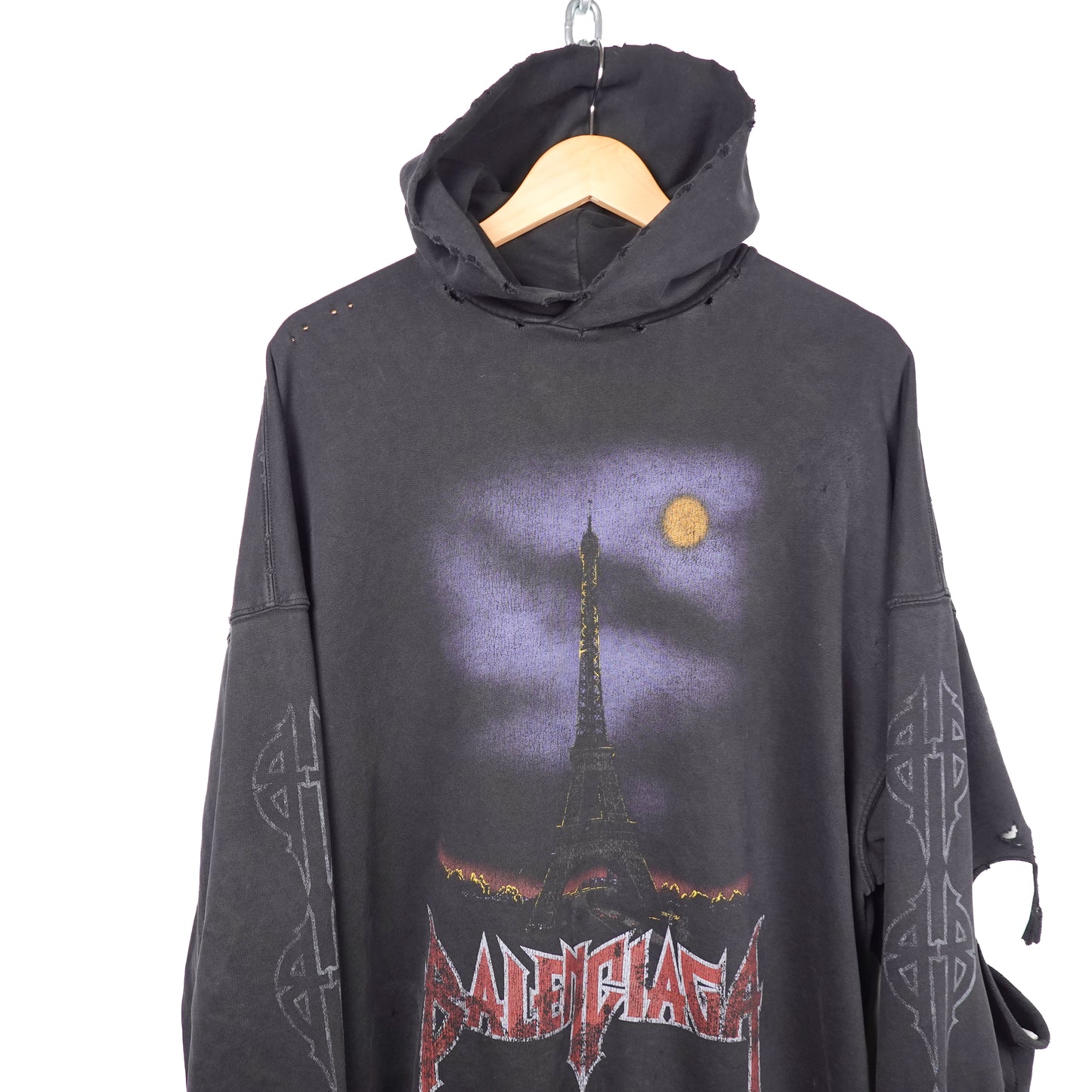 Balenciaga Paris Moon Distressed Hoodie - Size 1