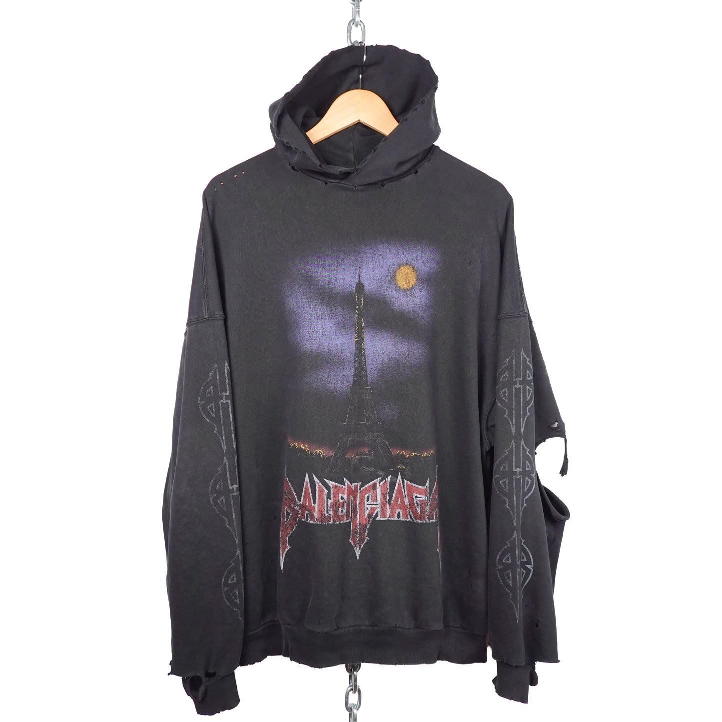 Balenciaga Paris Moon Distressed Hoodie - Size 1