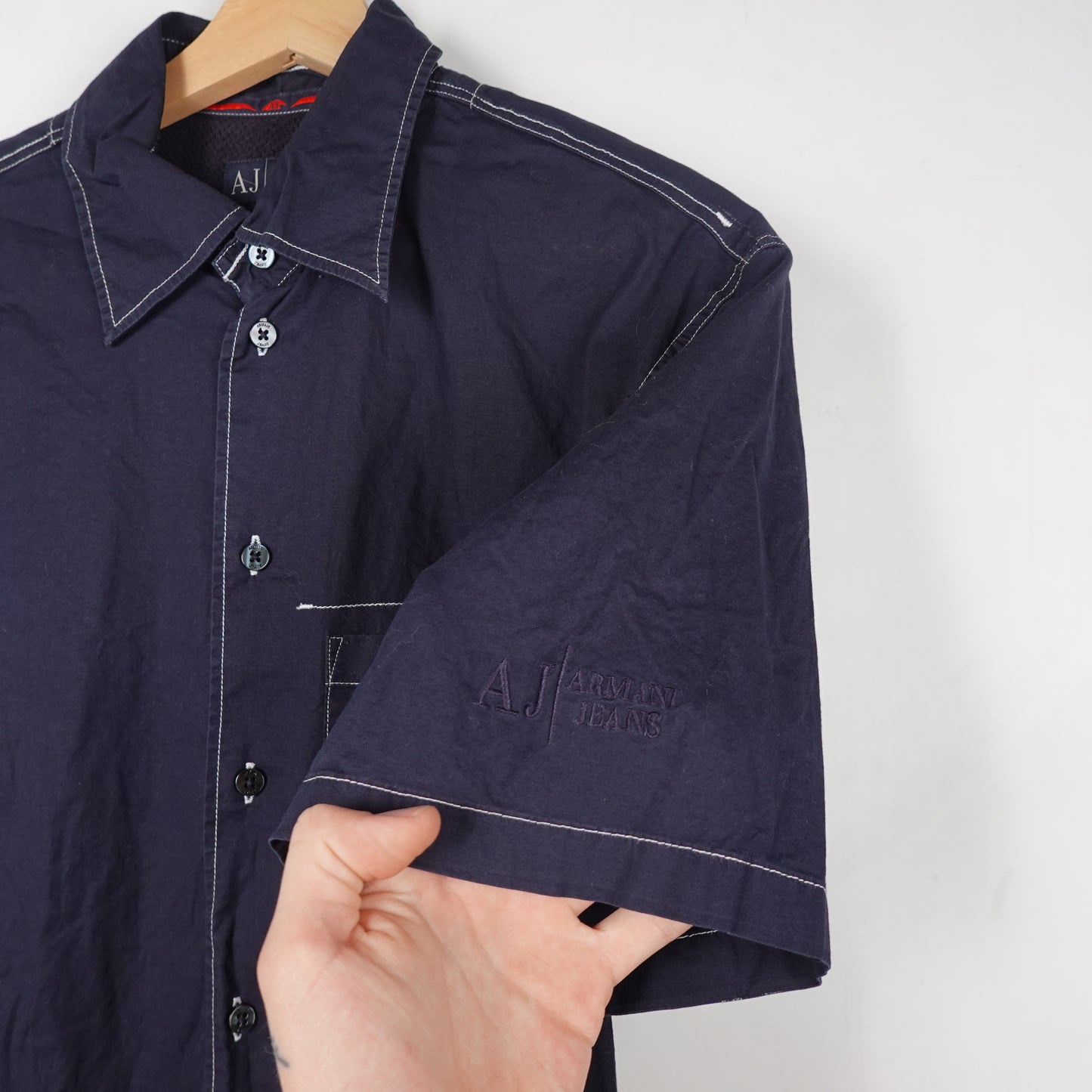 1990s Armani Ribbed Top Blue - Womens M