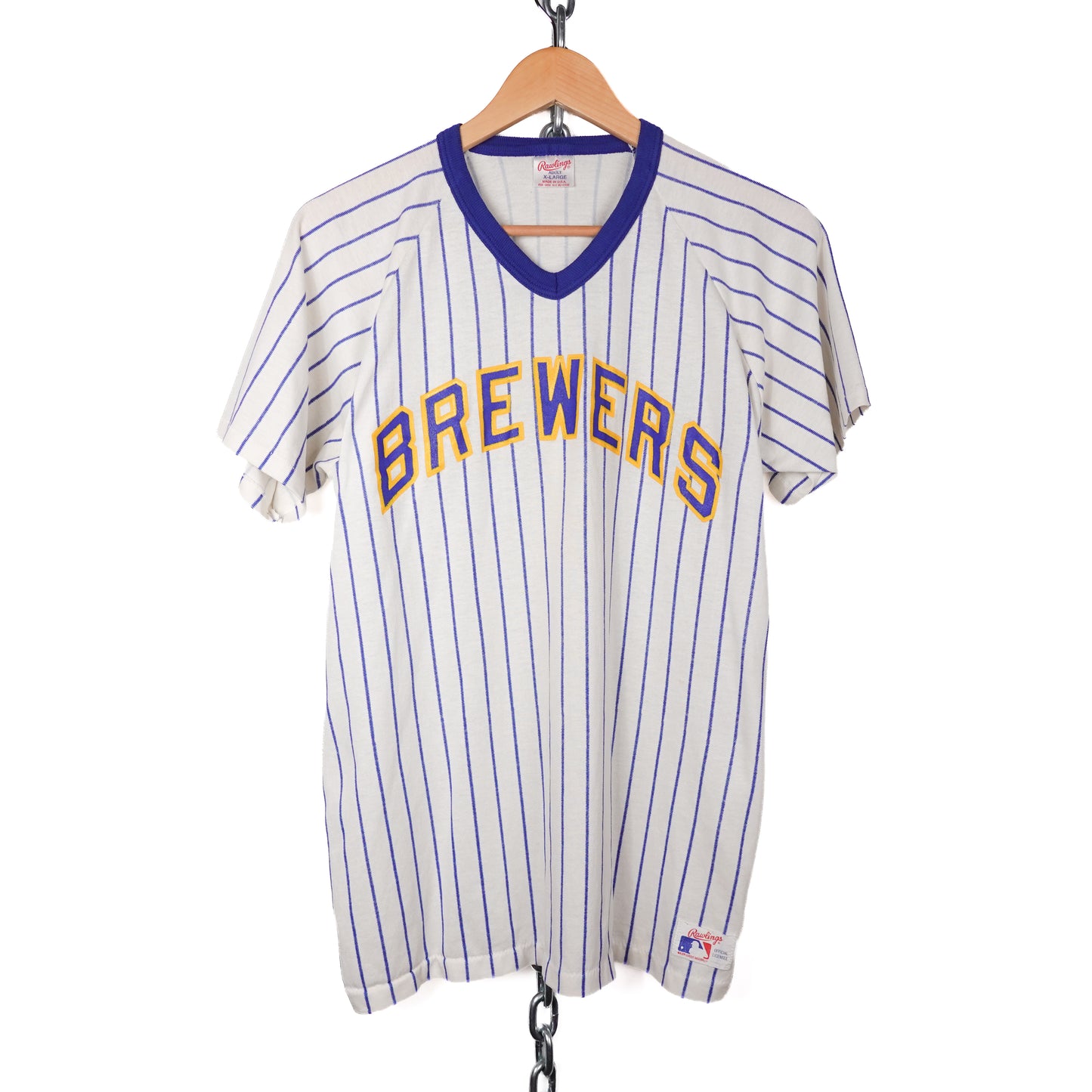 1980s Milwaukee Brewers Pinstripe Tee - Size XL