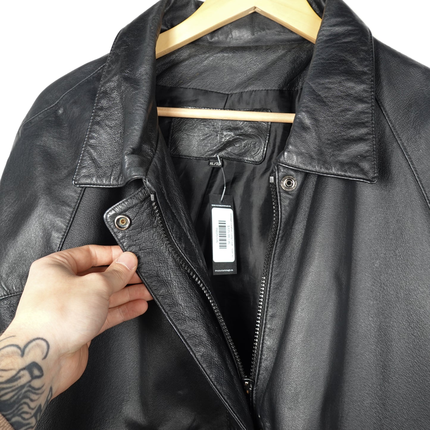 Vintage Leather Long Coat - Size XL