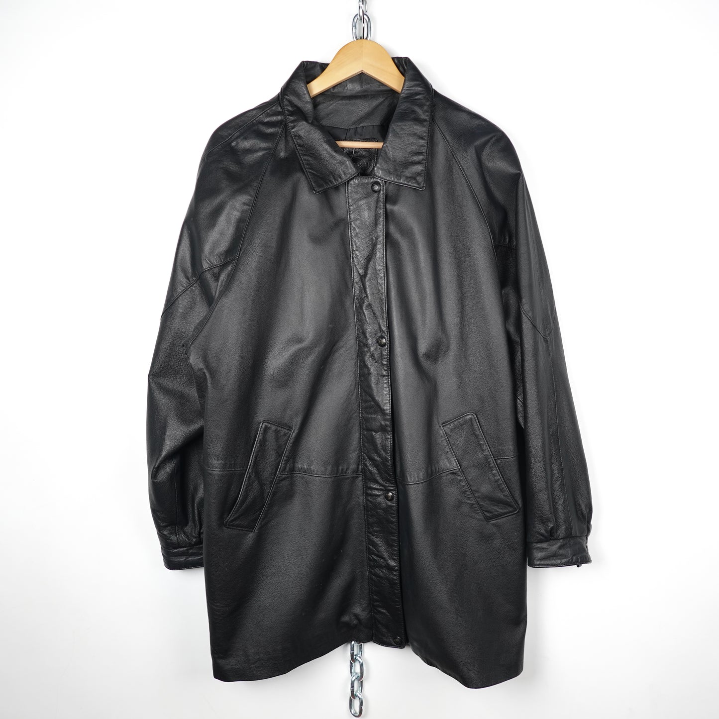 Vintage Leather Long Coat - Size XL