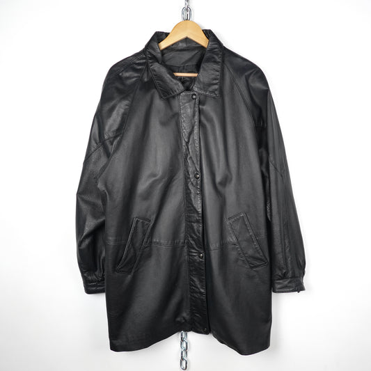 Vintage Leather Long Coat - Size XL