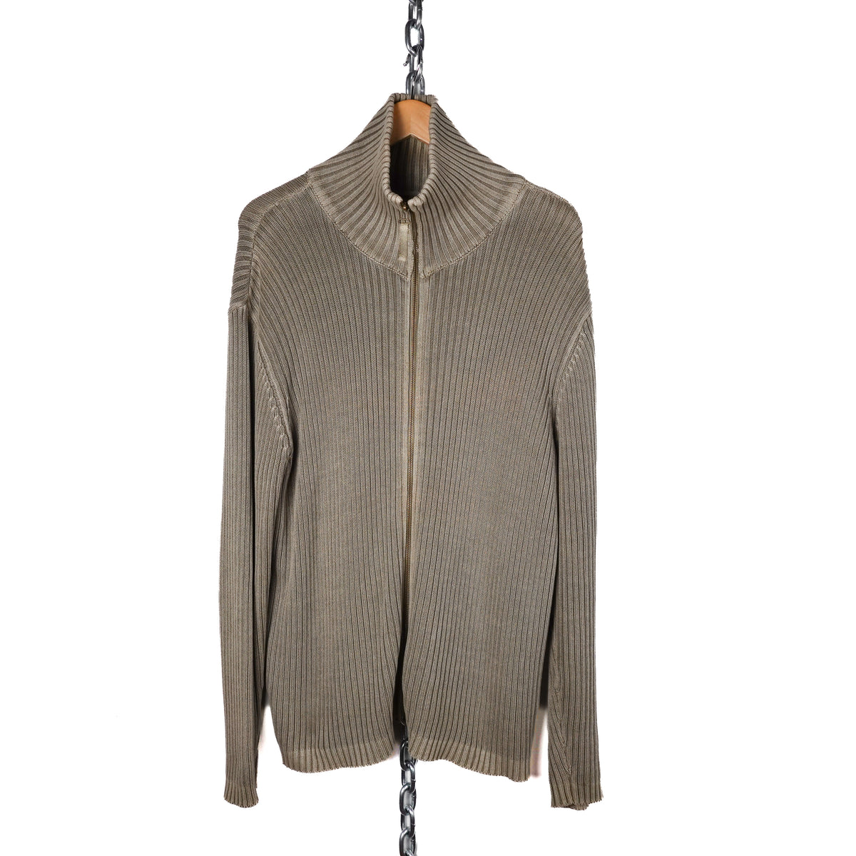 Nigel Cabourn Ribbed Zip Up Knit Sweater - Size L