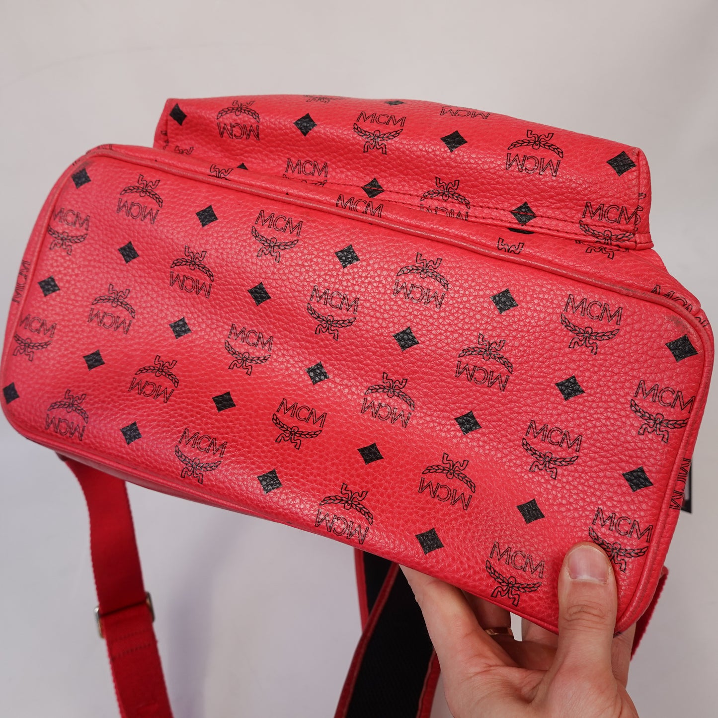 MCM Monogram Red Leather Backpack