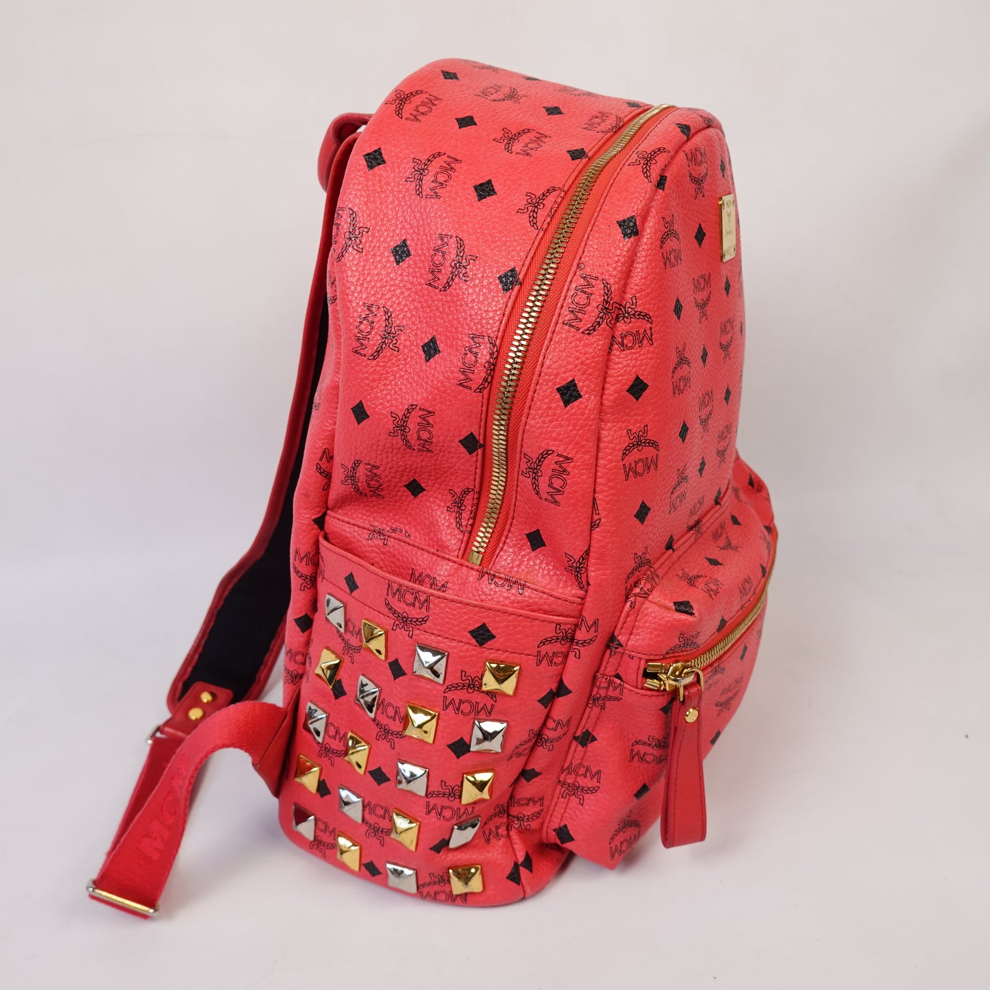 MCM Monogram Red Leather Backpack
