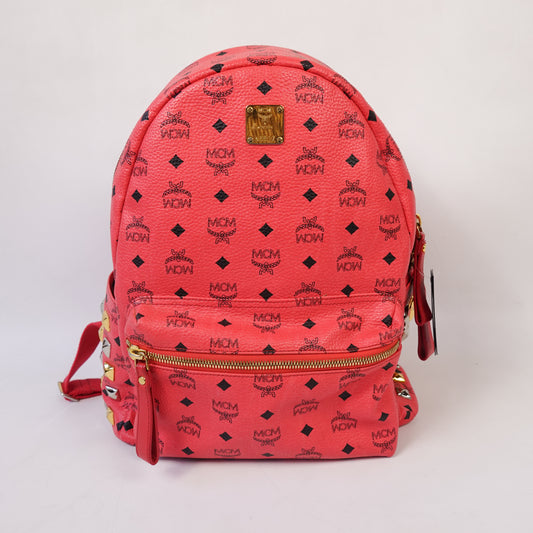 MCM Monogram Red Leather Backpack