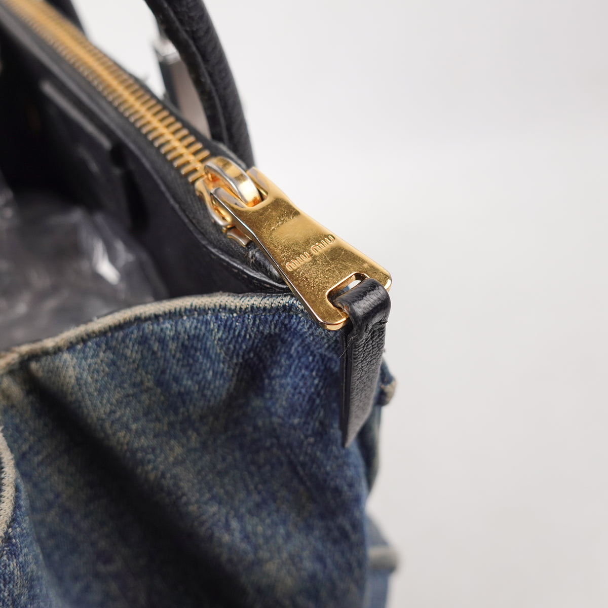 Miu Miu Biker Denim Top Handle Bag