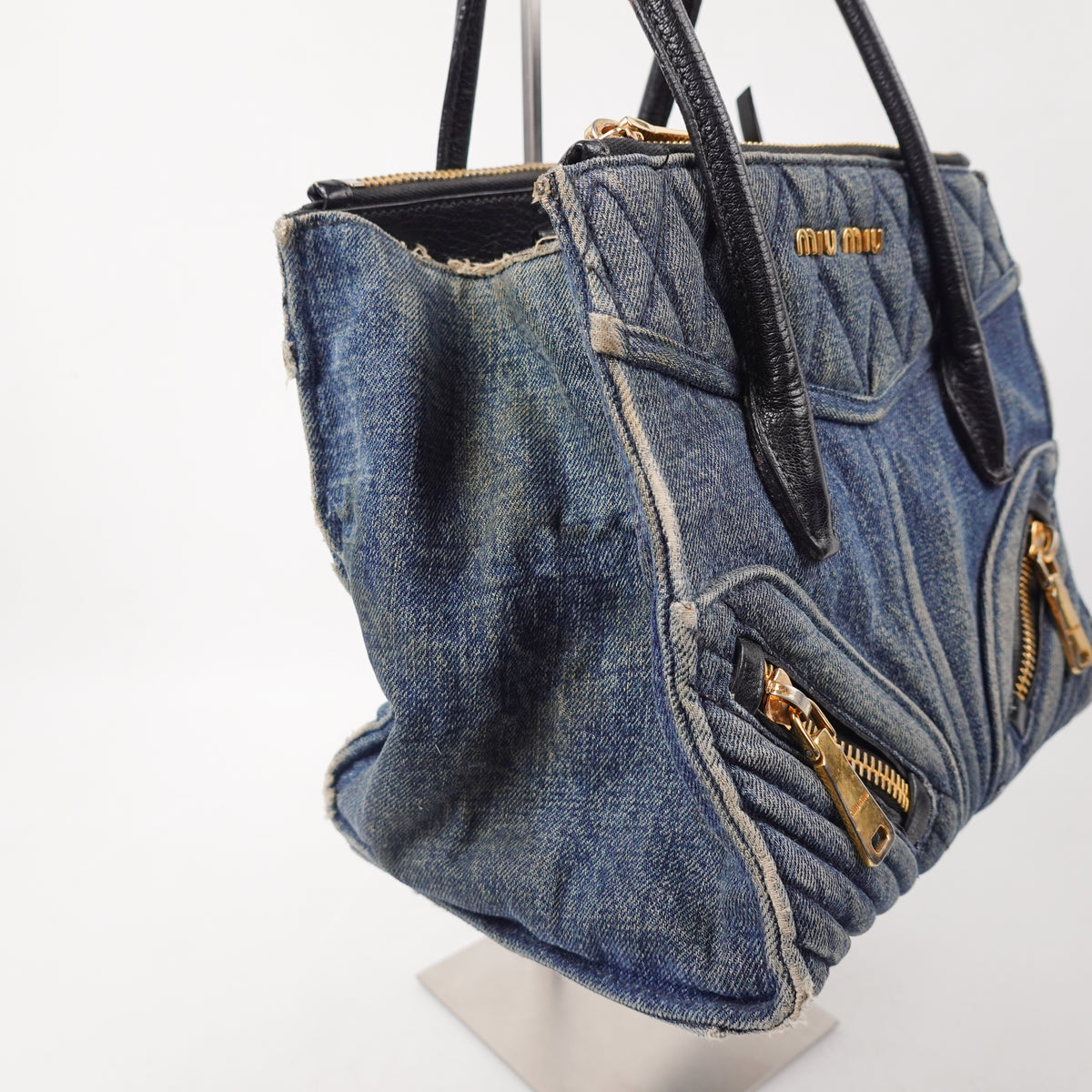 Miu Miu Biker Denim Top Handle Bag