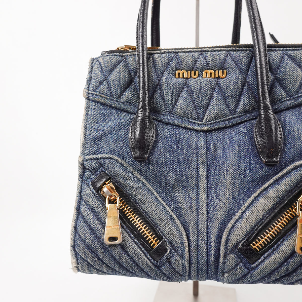 Miu Miu Biker Denim Top Handle Bag