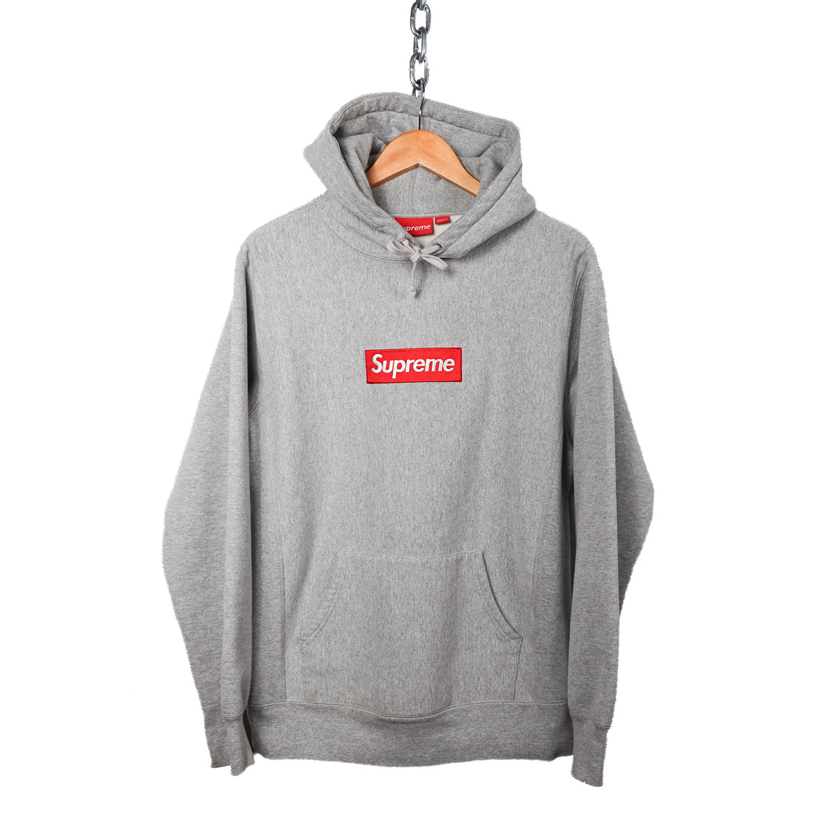 2008 Supreme Grey/Red Box Logo Hoodie - Size L