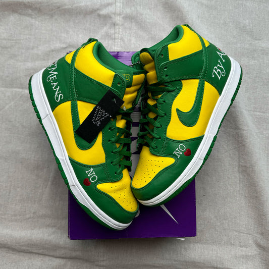 Supreme Nike Dunk High 'Any Means Brazil' - Size 9.5