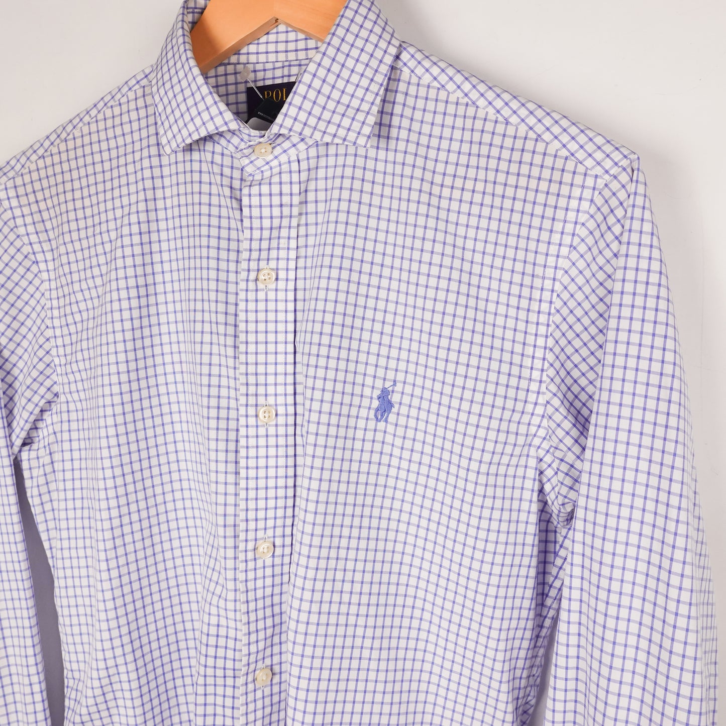 Polo RL White/Blue Grid Button Up - Size M