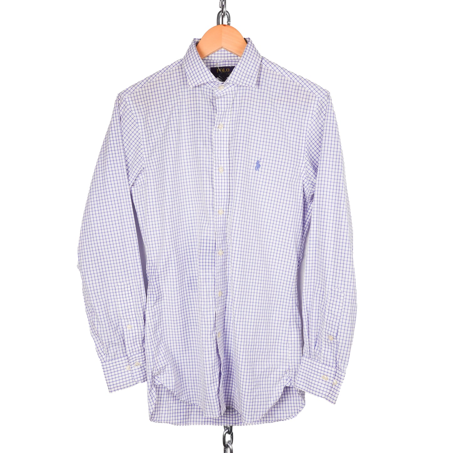 Polo RL White/Blue Grid Button Up - Size M