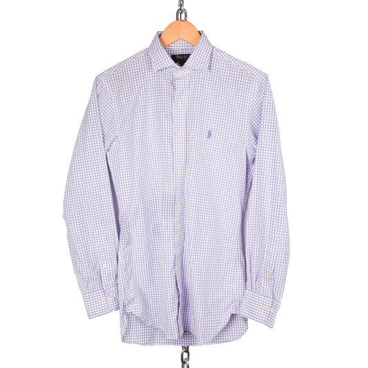 Polo RL White/Blue Grid Button Up - Size M