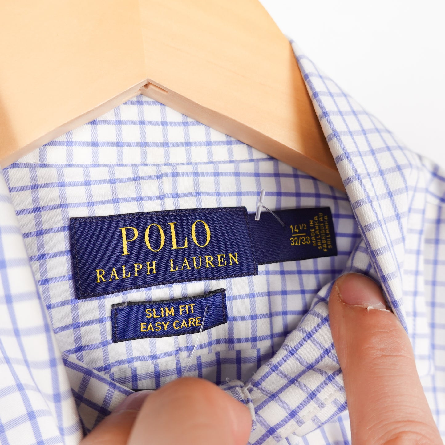 Polo RL White/Blue Grid Button Up - Size M