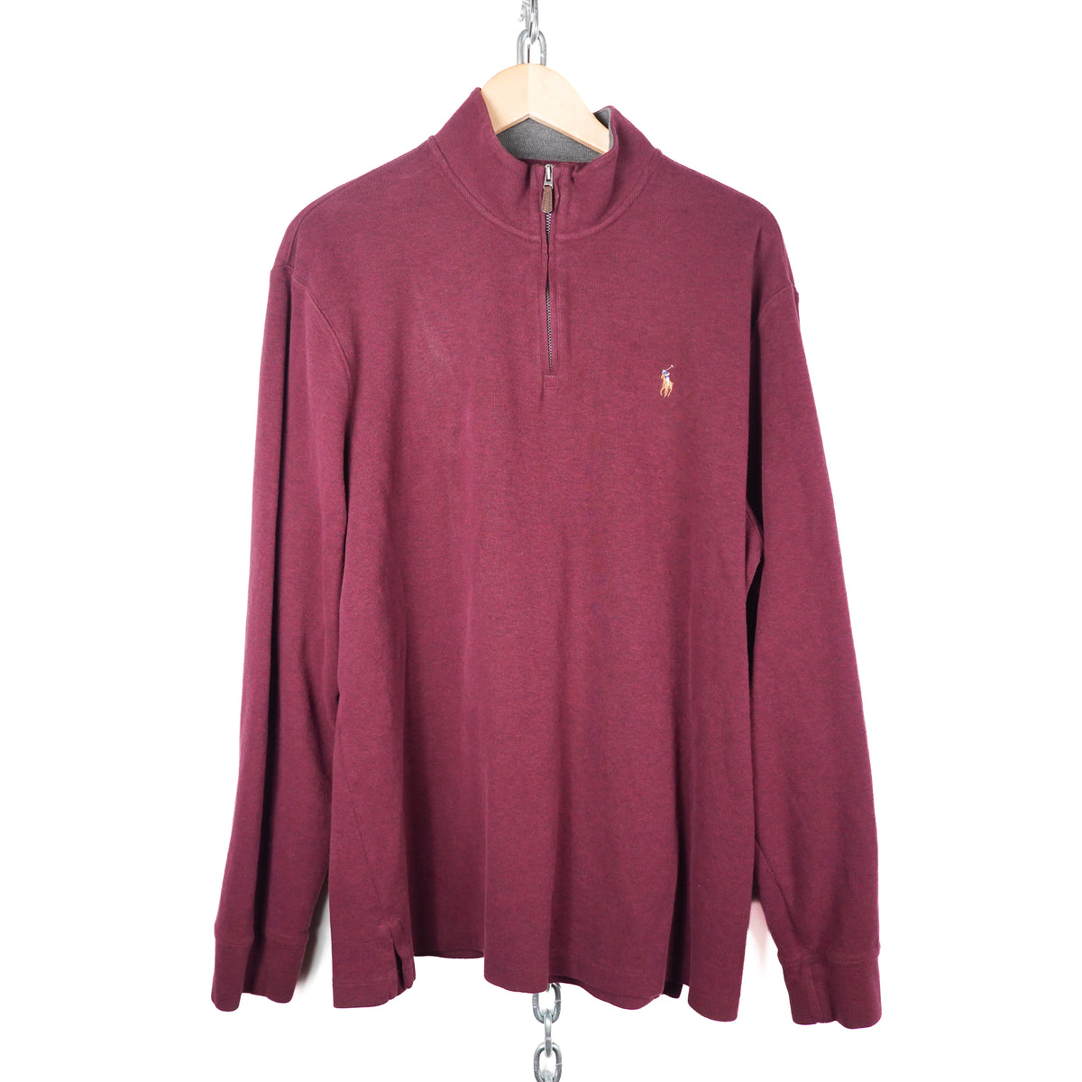 Polo RL Dark Red 1/4 Zip Sweater - Size XL