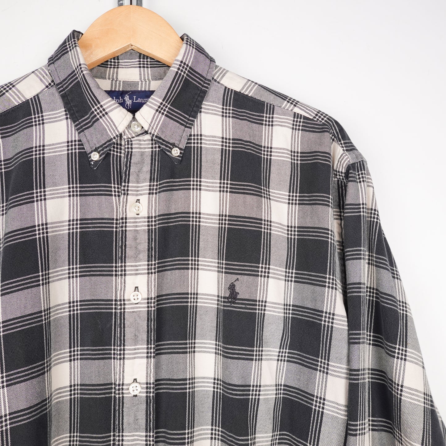 Vintage Polo RL Black/White Button Up Shirt - Size L