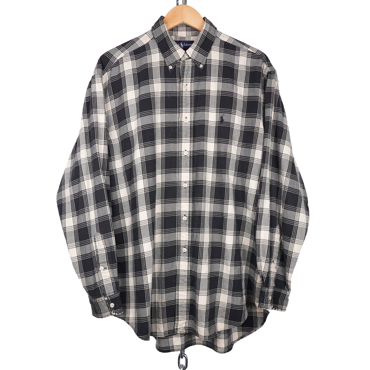 Vintage Polo RL Black/White Button Up Shirt - Size L