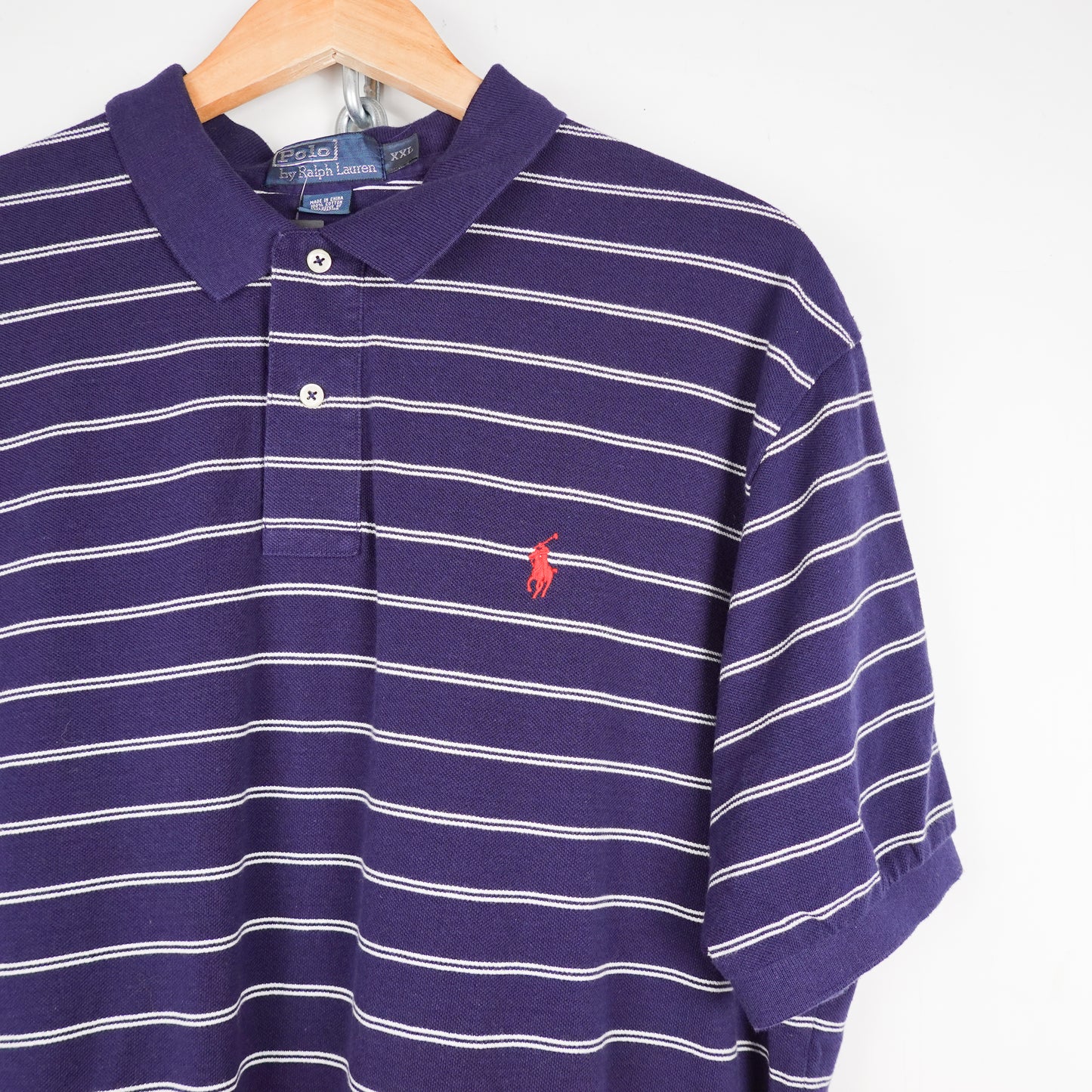Polo RL Navy/White Striped Shirt - Size XXL