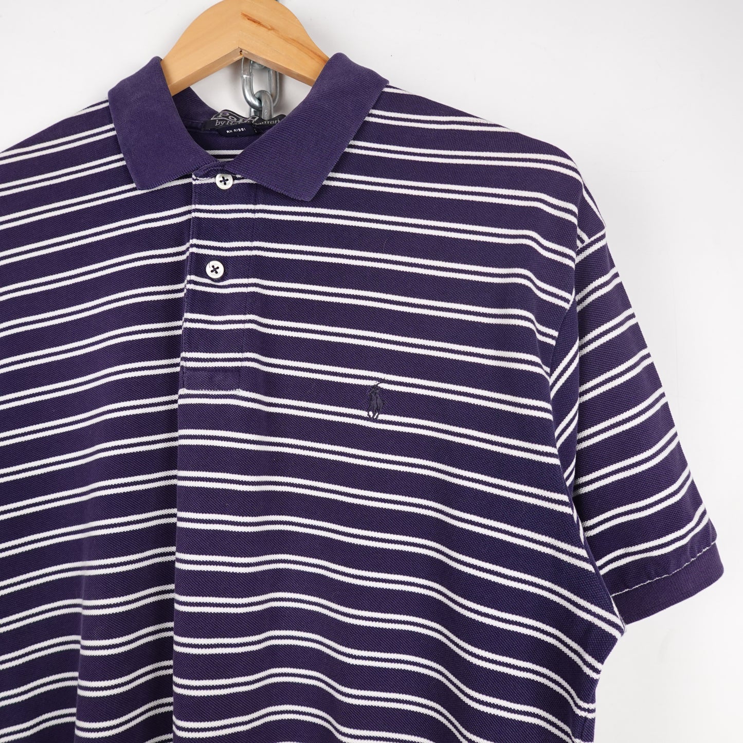 Polo RL Navy/White Striped Shirt - Size L