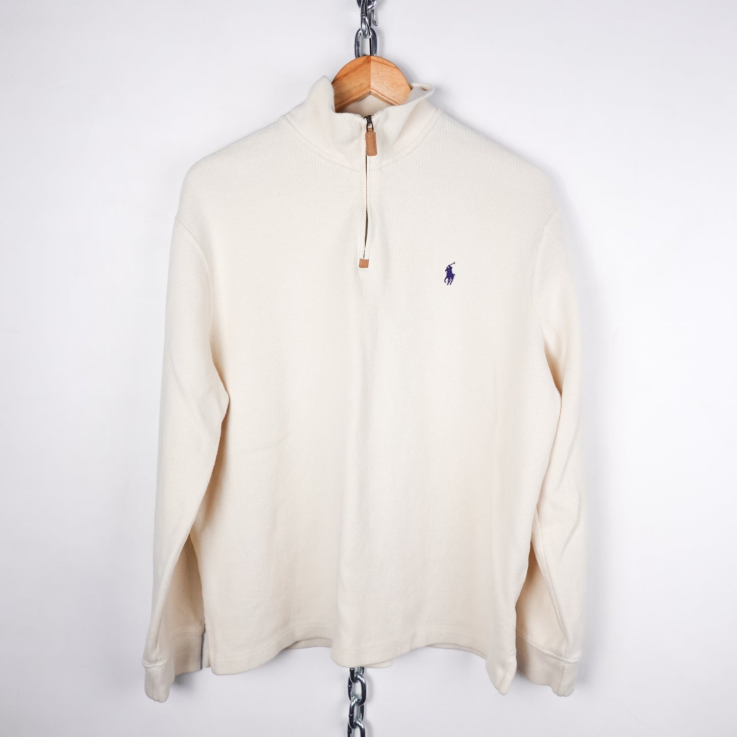 Polo RL Cream 1/4 Zip Sweater - Size L