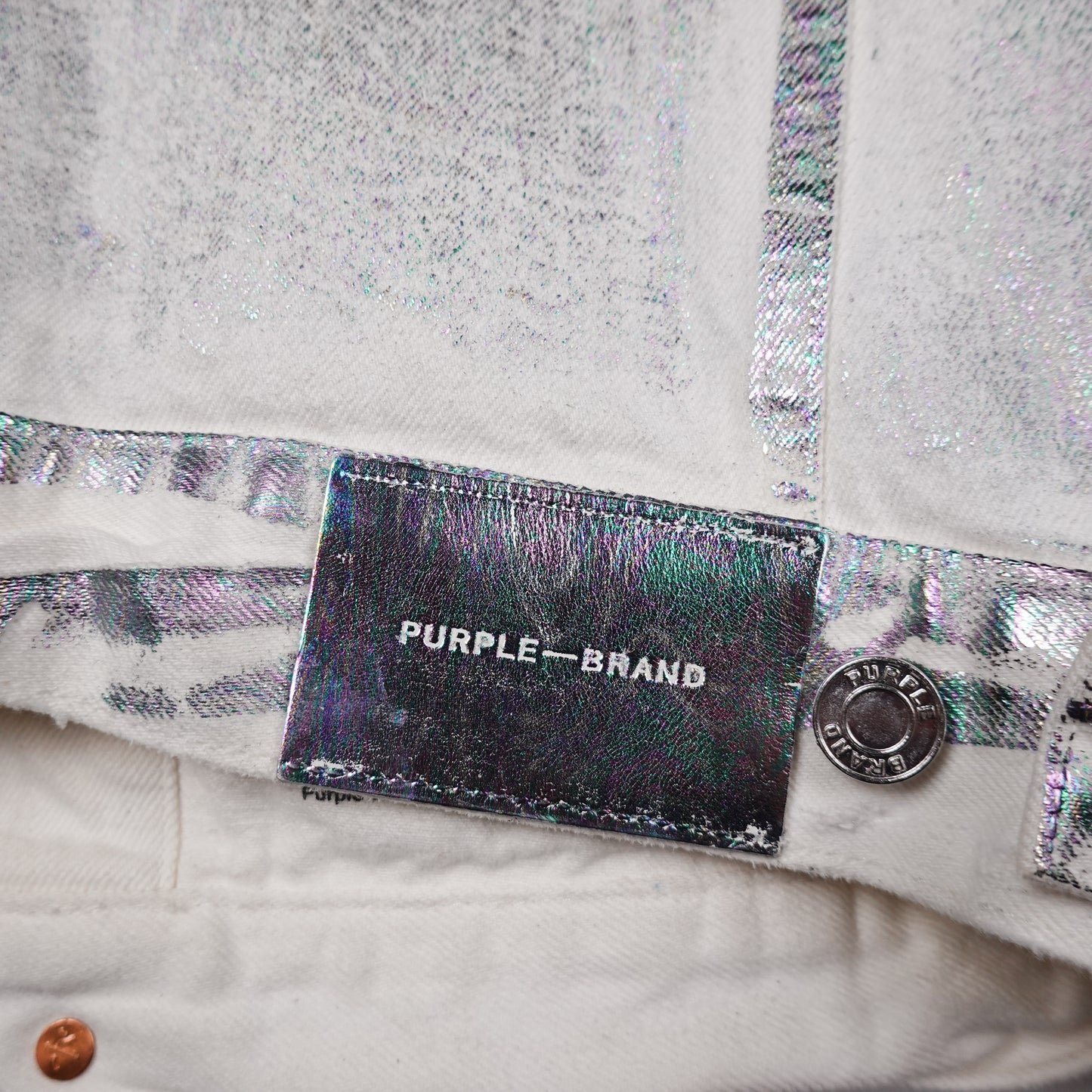 Purple Brand P027 x Ray Iridescent Wave Foil Denim Jacket - Size M