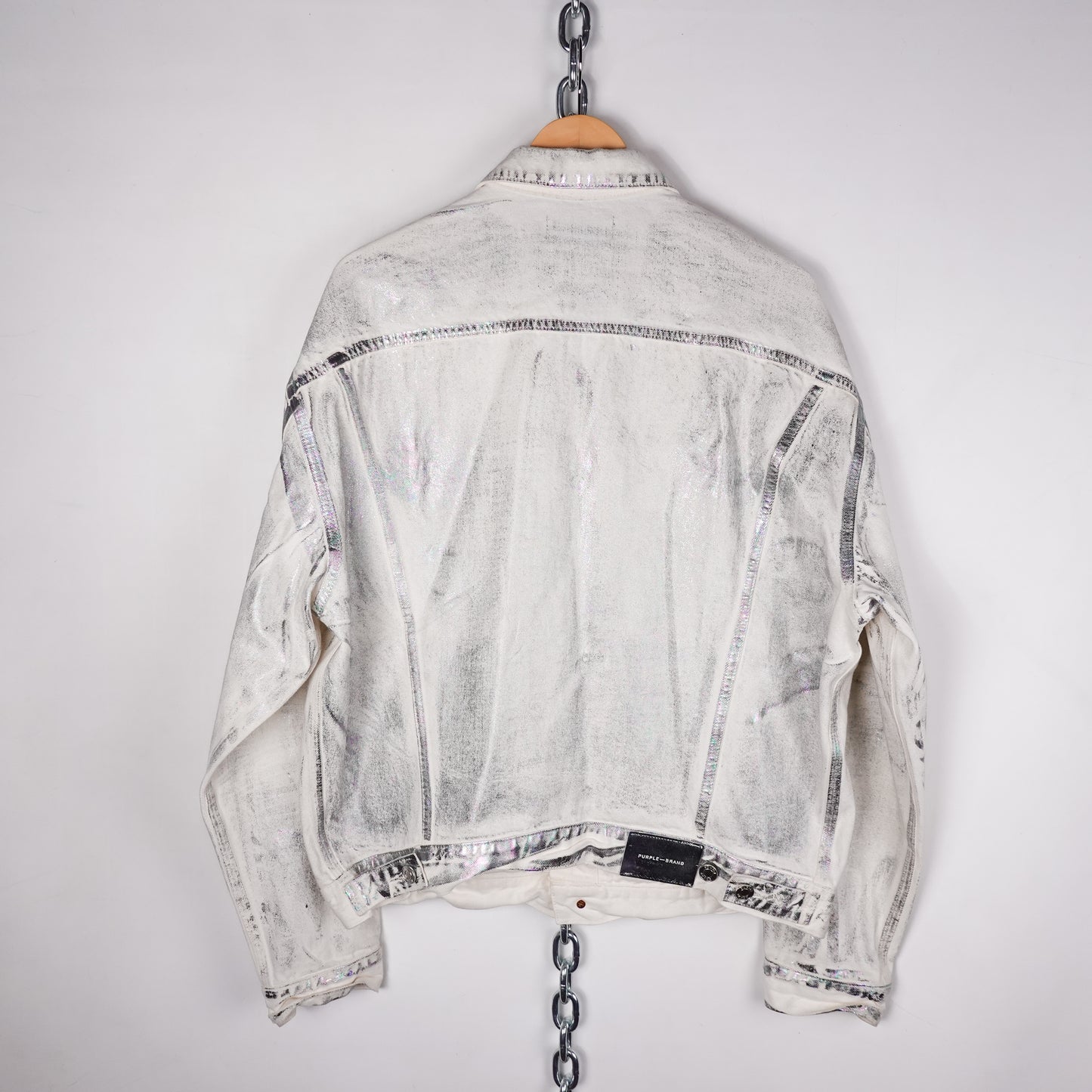 Purple Brand P027 x Ray Iridescent Wave Foil Denim Jacket - Size M