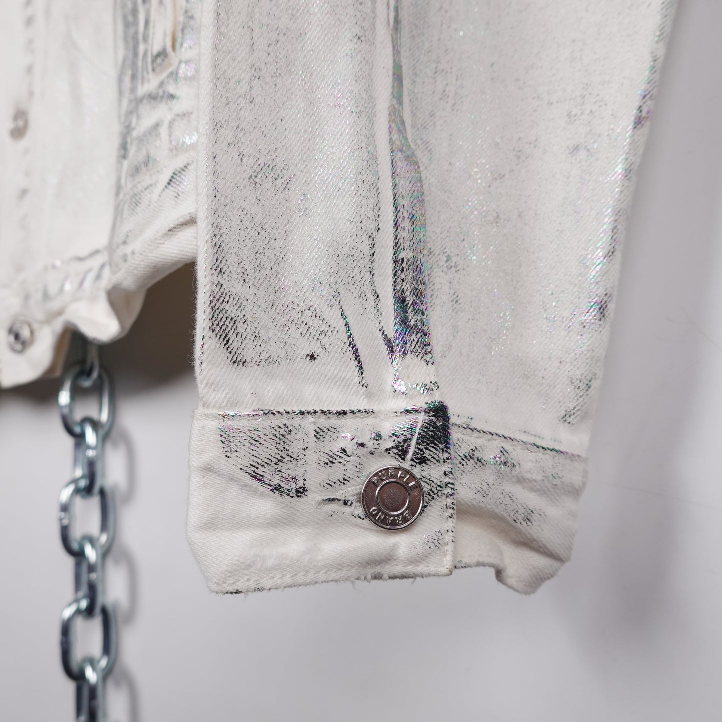 Purple Brand P027 x Ray Iridescent Wave Foil Denim Jacket - Size M