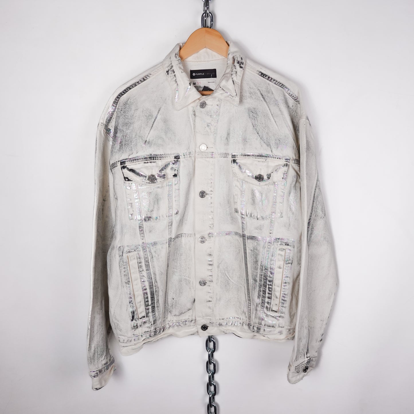 Purple Brand P027 x Ray Iridescent Wave Foil Denim Jacket - Size M