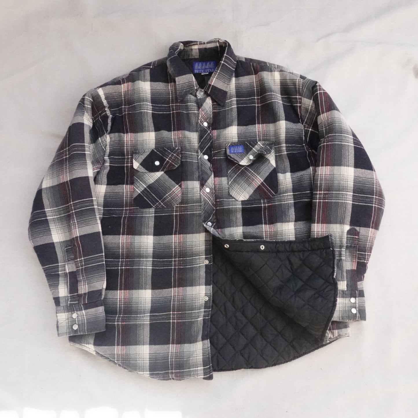 Vintage Blue Pine Quilted Flannel - Size XL
