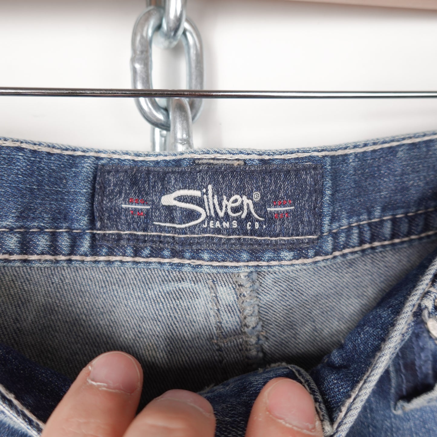 Y2K Silver Denim Shorts - Size 36