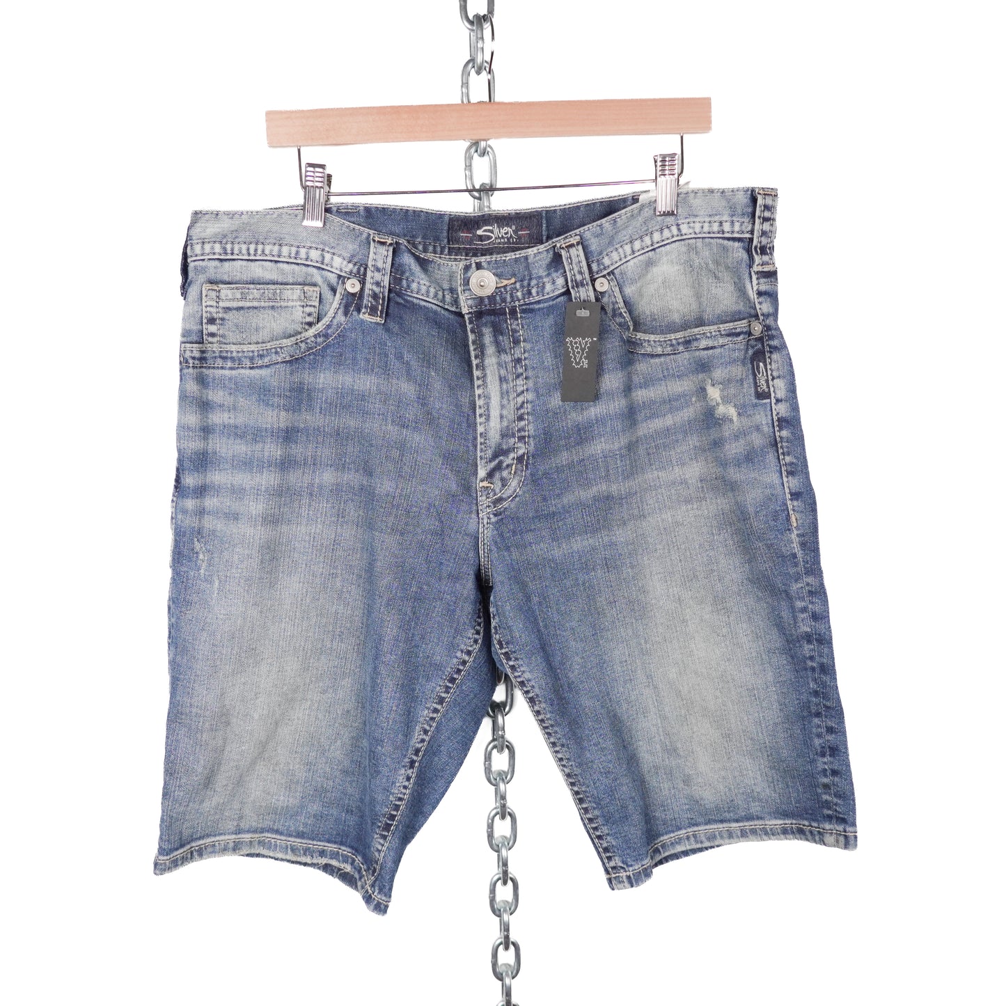 Y2K Silver Denim Shorts - Size 36