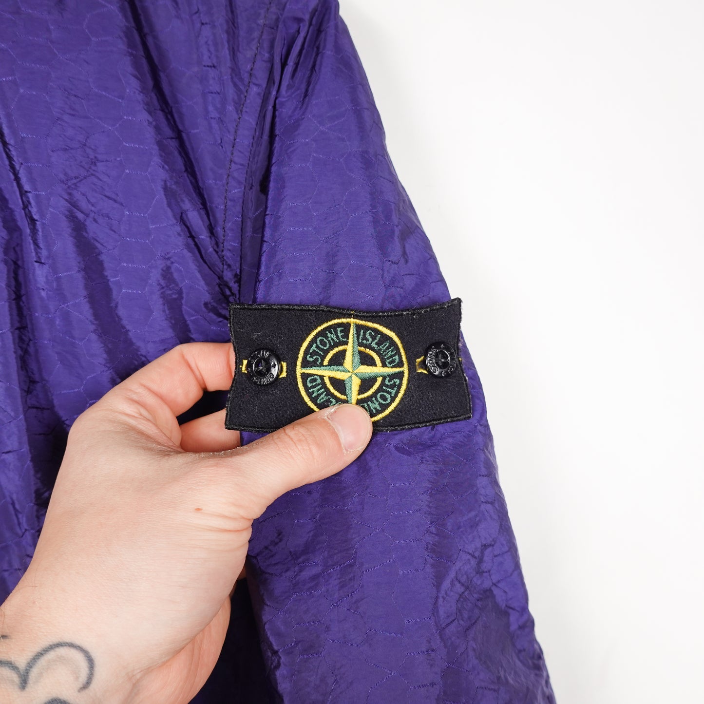 Stone Island Nylon Metal Watro Jacquard Design Navy Jacket - Size S