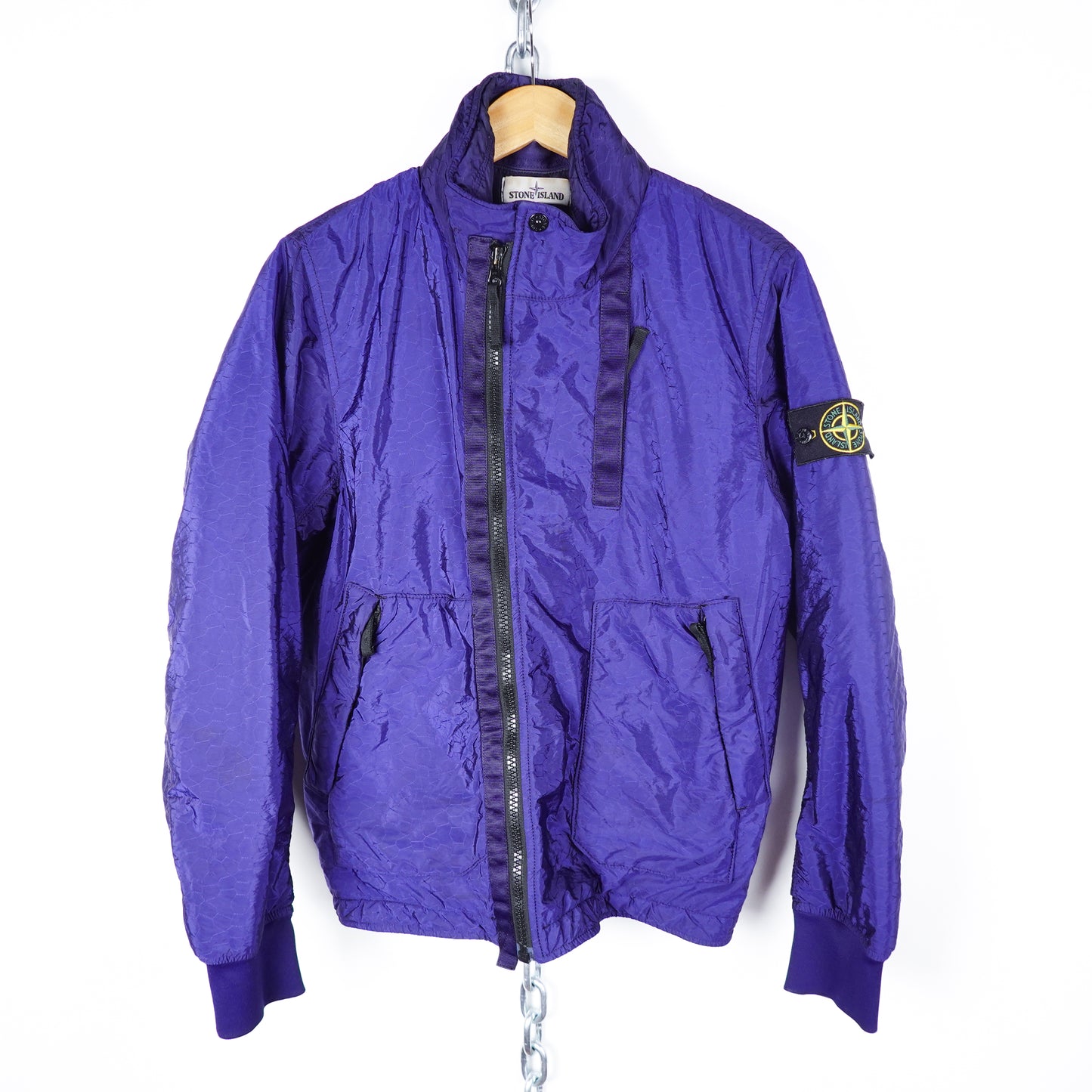 Stone Island Nylon Metal Watro Jacquard Design Navy Jacket - Size S