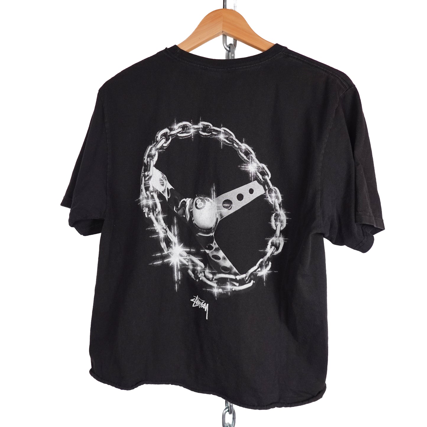 Stussy Chain Wheel Cropped Tee - Size M