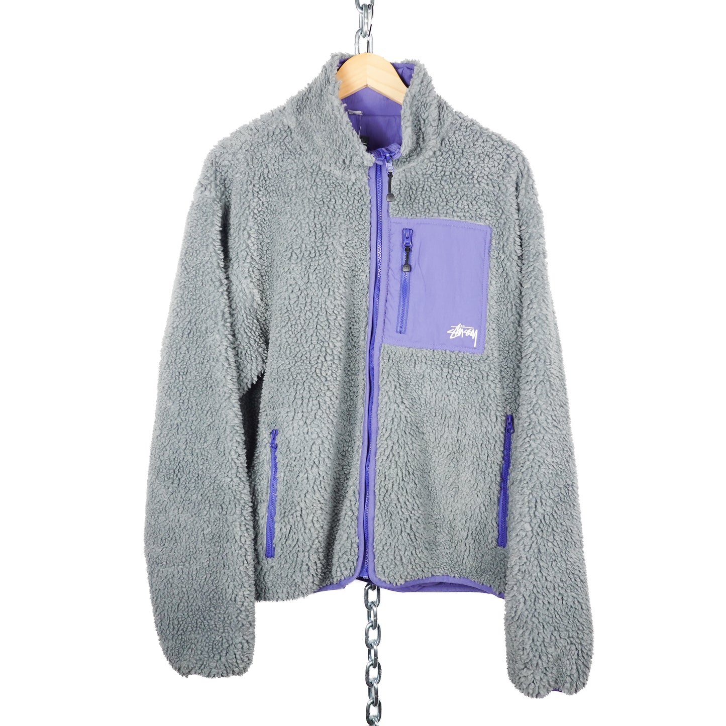 Stussy Reversible Sherpa Fleece Jacket - Size XL