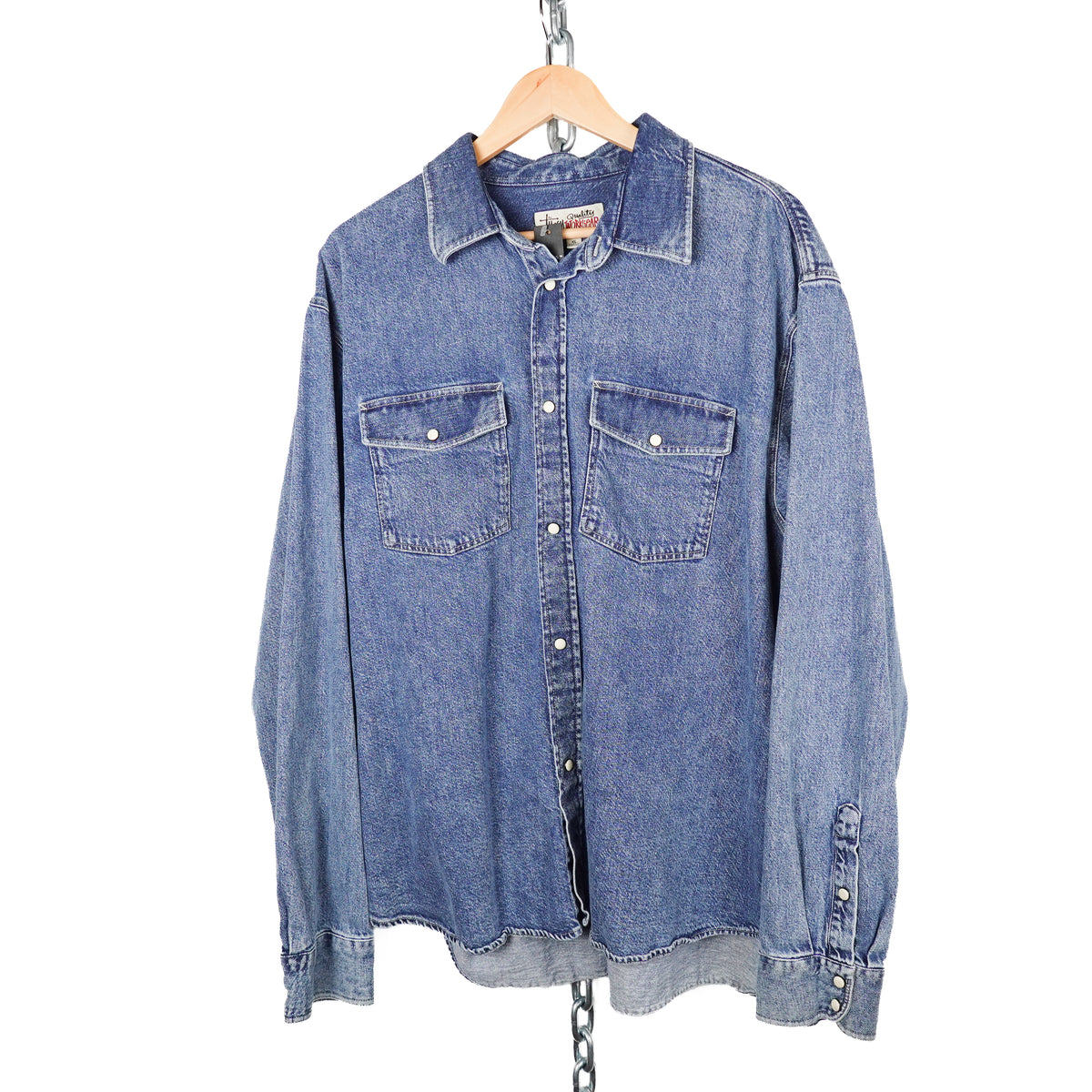 Stussy Denim Pearl Snap Button Up - Size XL