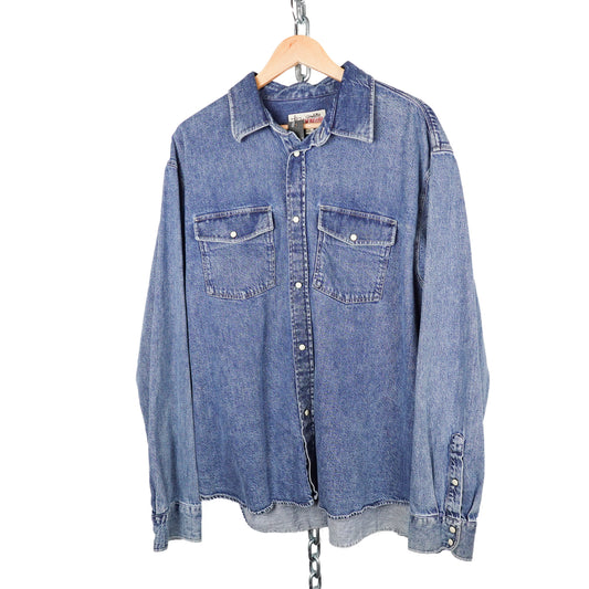 Stussy Denim Pearl Snap Button Up - Size XL
