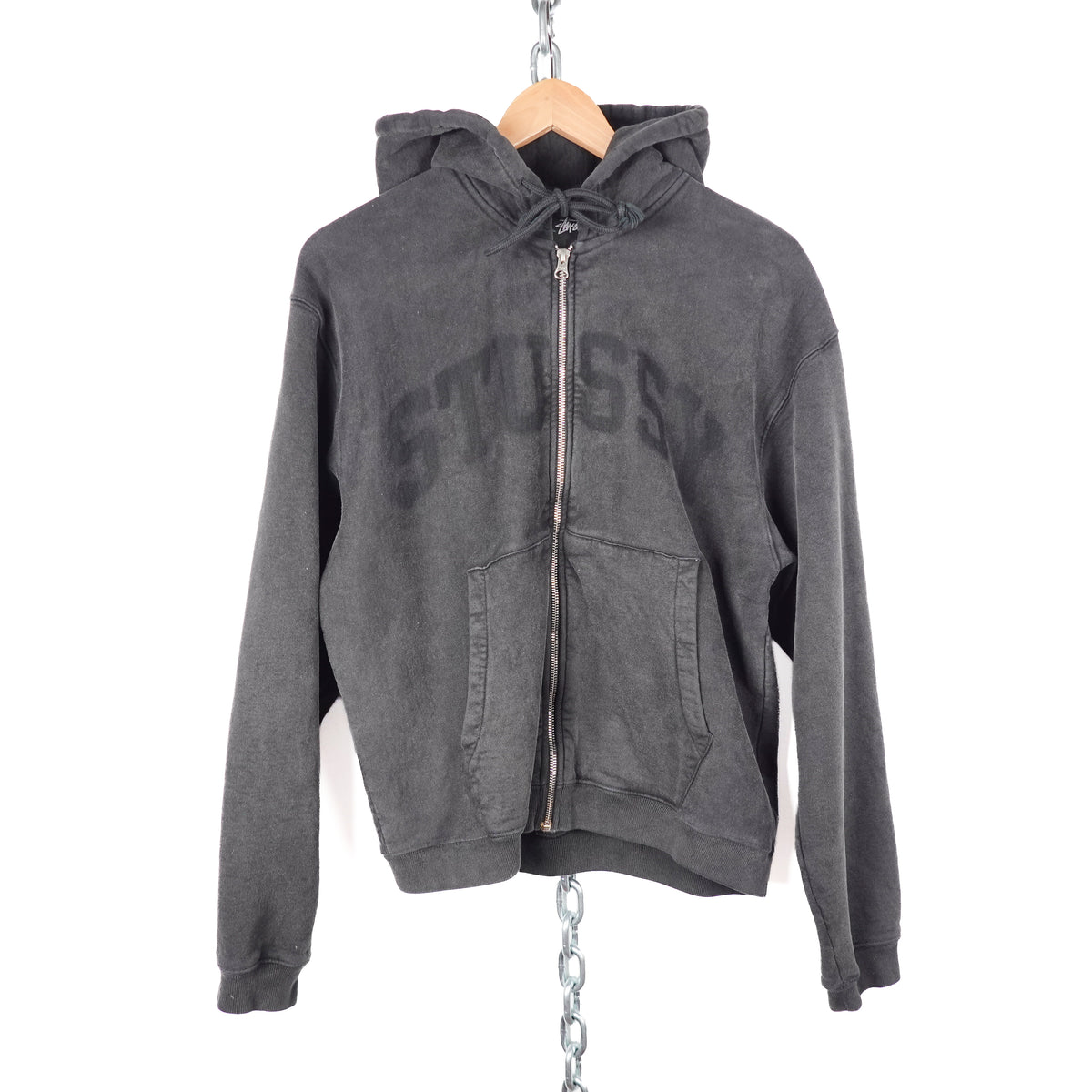 Stussy Faded Logo Zip Up Hoodie - Size S