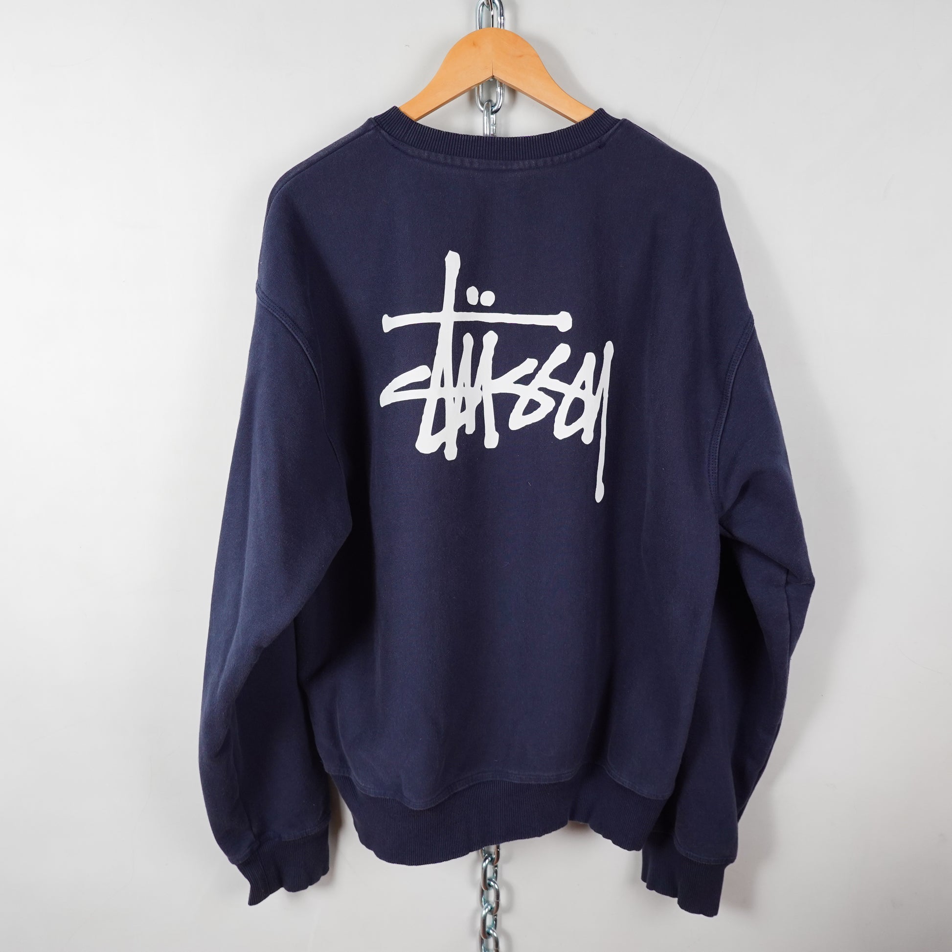 Stussy Logo Crewneck Navy - Size XL Back Photo