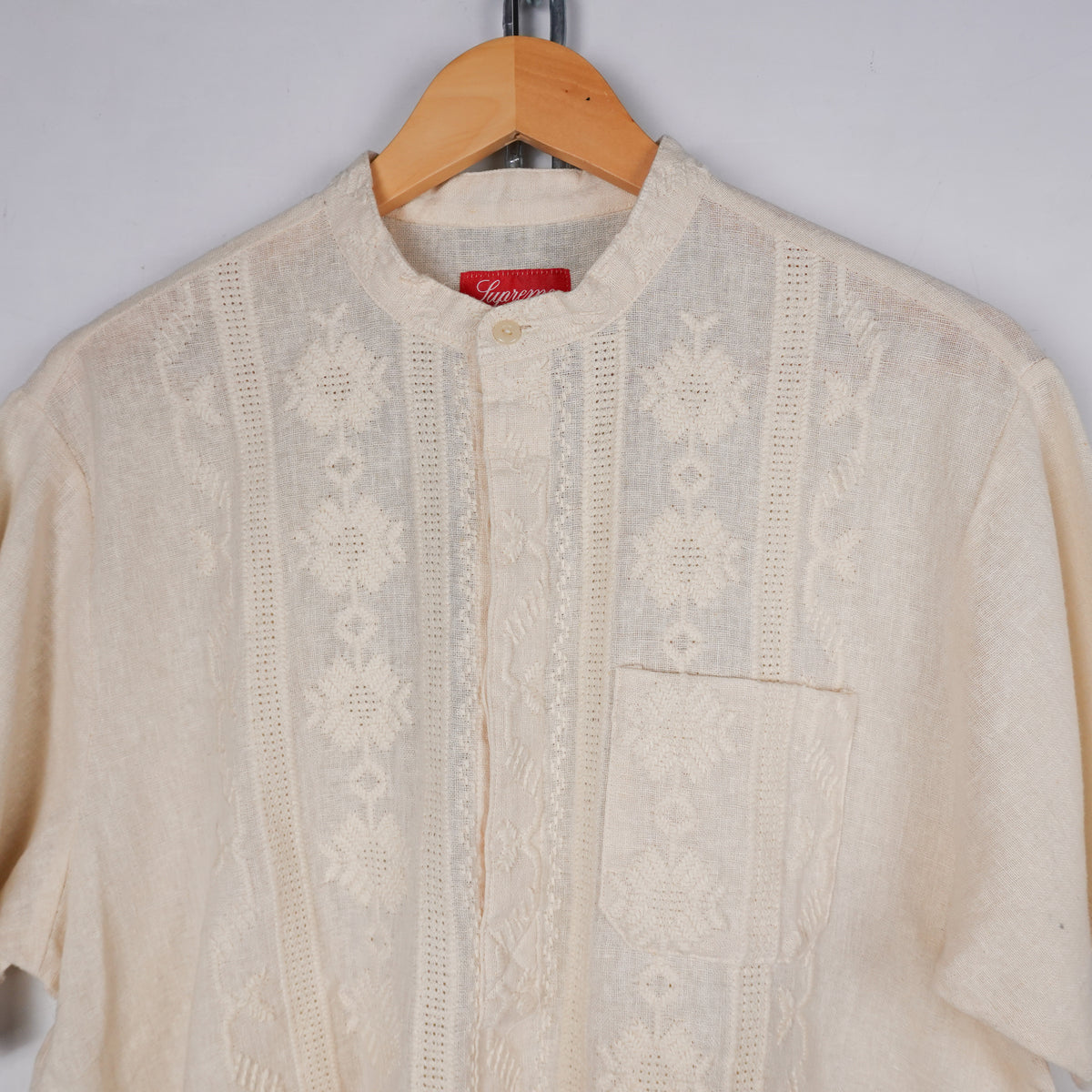 SS17 Supreme Embroidered Band Collar Shirt - Size S